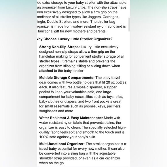 Luxury Little stroller organizer.  NWOT black nylon - Picture 11 of 11